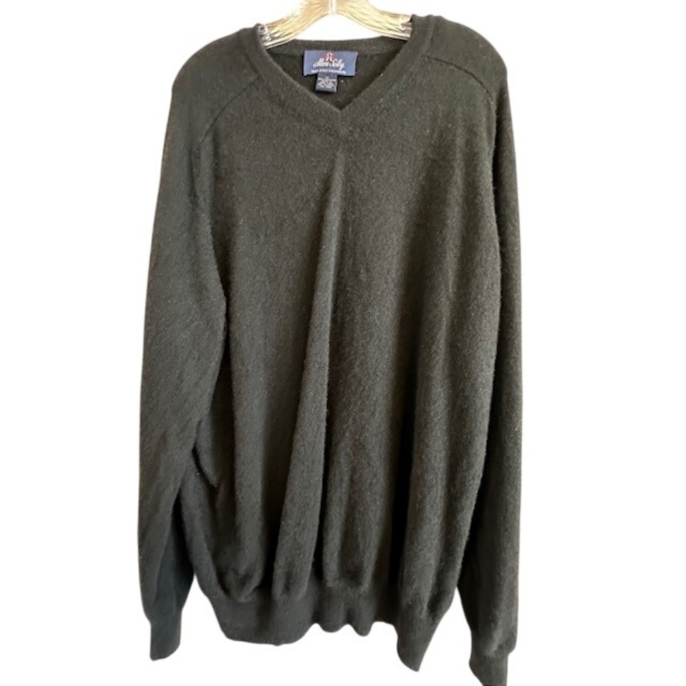 Allen Solly Men's Charcoal Gray 2 Ply 100% Cashmere V-Neck Pullover Sweater 1X